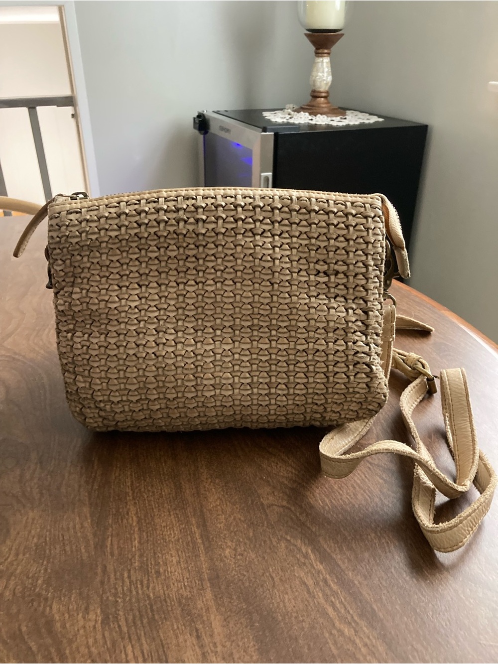 Woven Straw Crossbody Bag in Tan Vilencia Holland